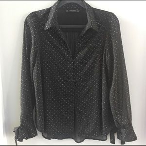 NWOT Zara Button Down Bow Sleeves Gold Stud Blouse M